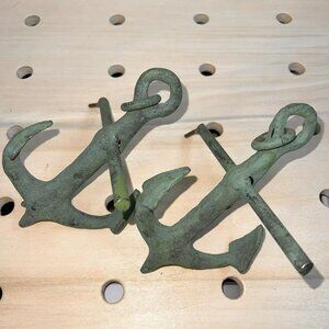Set Of 2 MCM Curtis C. Jere Sculpture Cast Iron Anchor Nautical Brutalist SIGNED